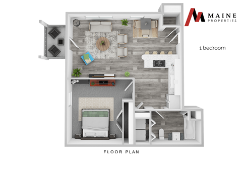 Floor plan for 1 bed, 1 bath, 738 sqft